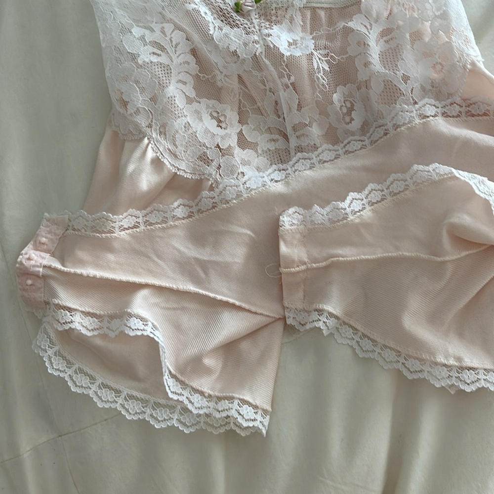 Vintage White Lace and Pink Teddy Bodysuit Elegant Romper - Picture 5 of 12